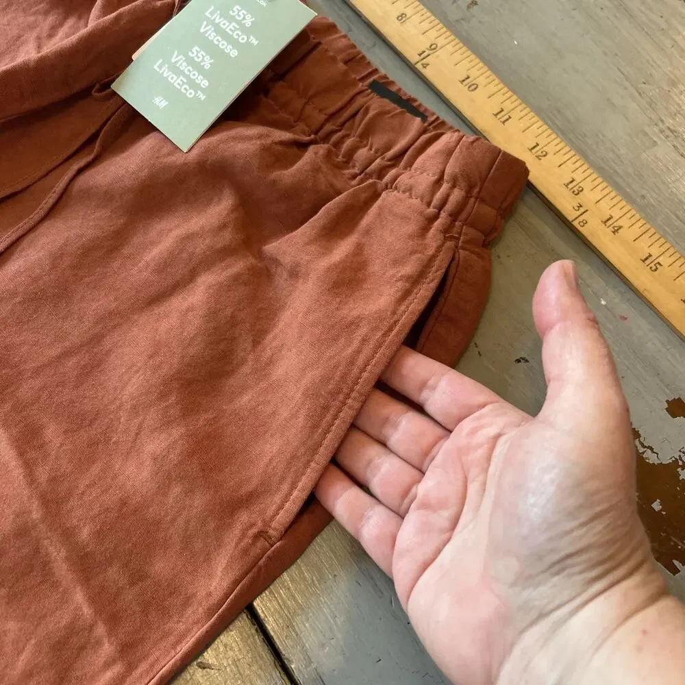 NWT H&M Terra Cotta Linen Blend Wide Leg Pull On Pants Women’s S Minimalist Boho